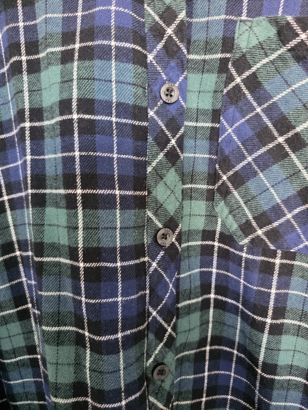 Gap XXL Blue Green Plaid Flannel Button Front Shirt Oversized Pocket Top Women
